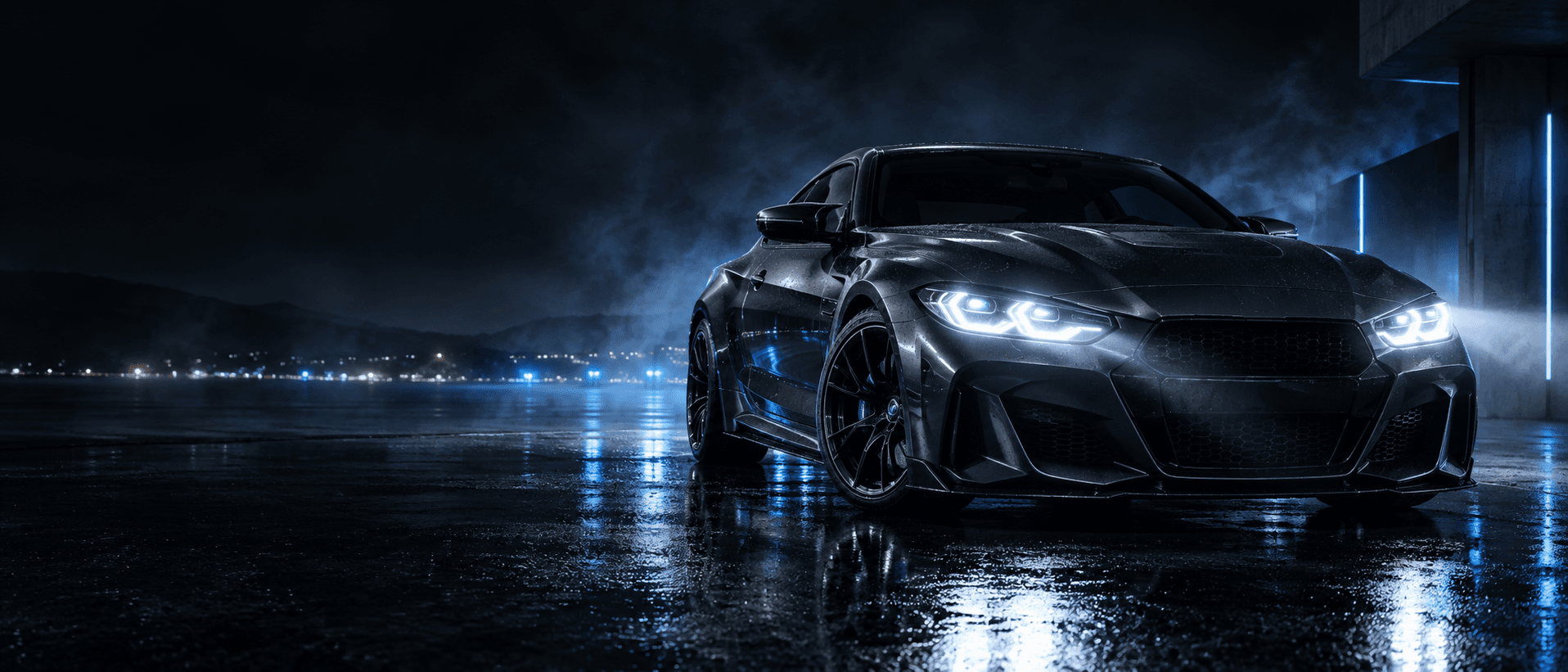 Automobilis su LED žibintais